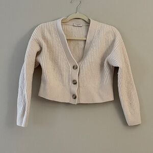 Anthropologie Babaton Women’s 100% Merino Wool Cream Ribbed Cropped Cardigan M